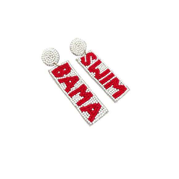 Roll Tide Beaded Earrings - Alabama Earrings - Game Day Earrings - Picture 1 of 1
